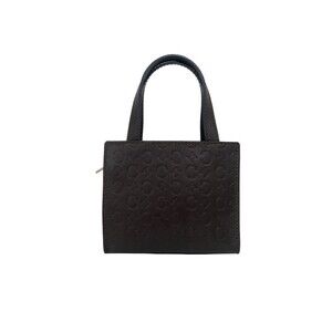 CELINE Vintage C Macadam Pattern Leather Handbag Mini Tote Bag for Women, Bro...